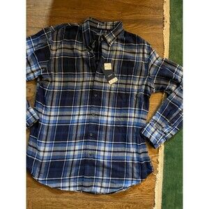 Izod Men's Blue Plaid Casual Button Down Shirt